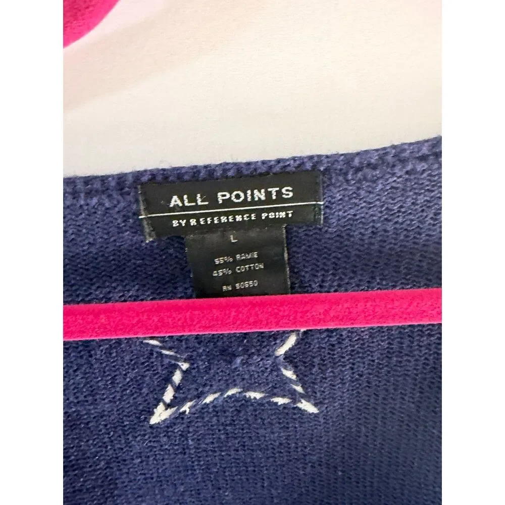 All Points Americana Flag Star Appliqué Cardigan Sweater Navy Large